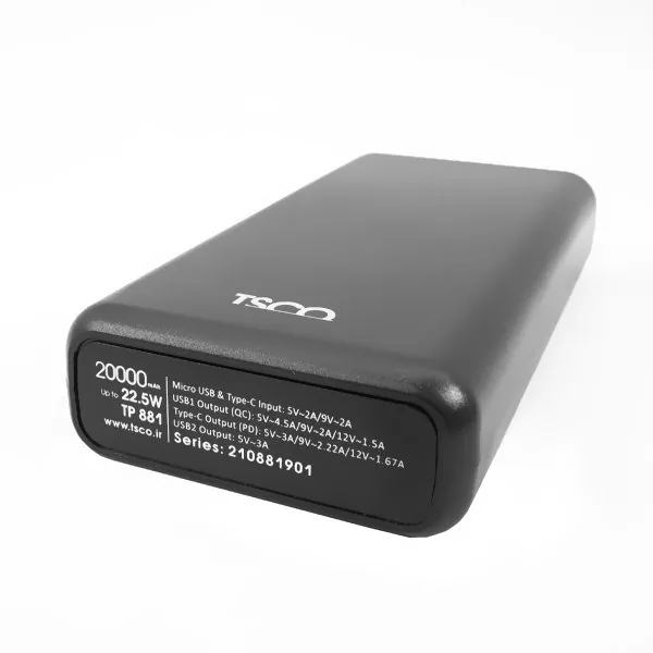 پاوربانک تسکو مدل TP 881 ظرفیت 20000 میلی آمپر ساعت