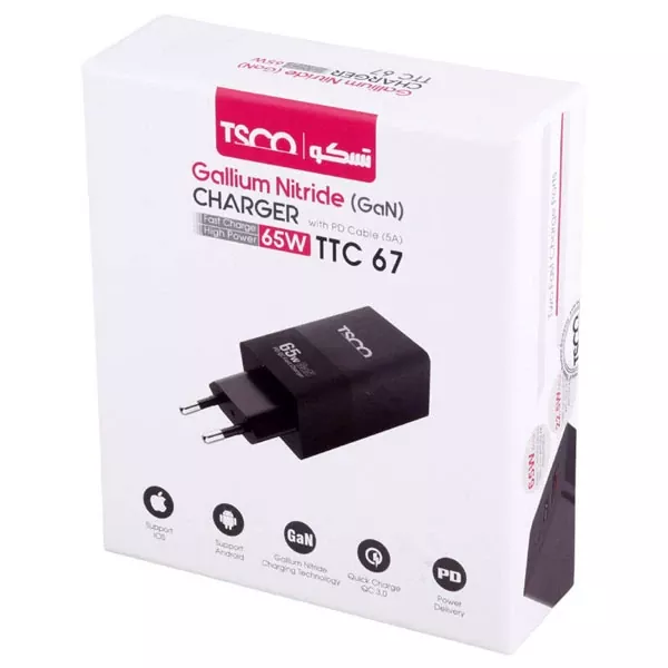شارژر 65 وات تسکو مدل TTC 67 GaN همراه با کابل