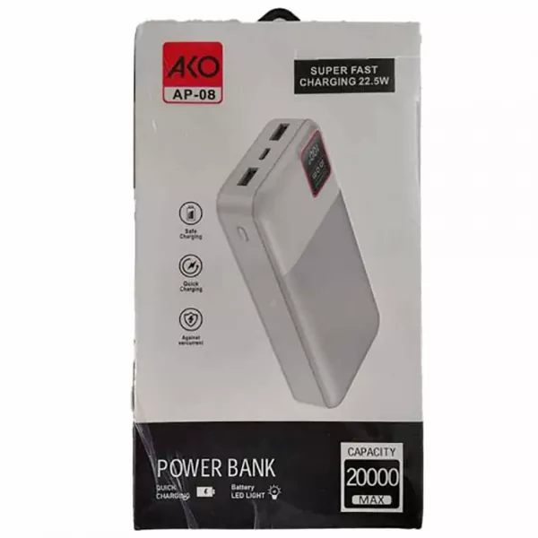 AKO-AP-08-6 پاوربانک آکو مدل AP-08 با ظرفیت 20000 میلی آمپر ساعت