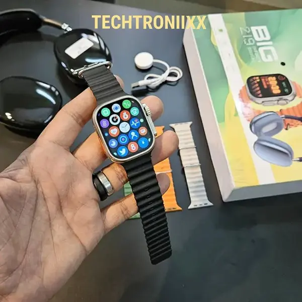 ساعت هوشمند بیگ مدل H27 Ultra3 به همراه هدفون و 4 عدد بند در رنگ های مختلف