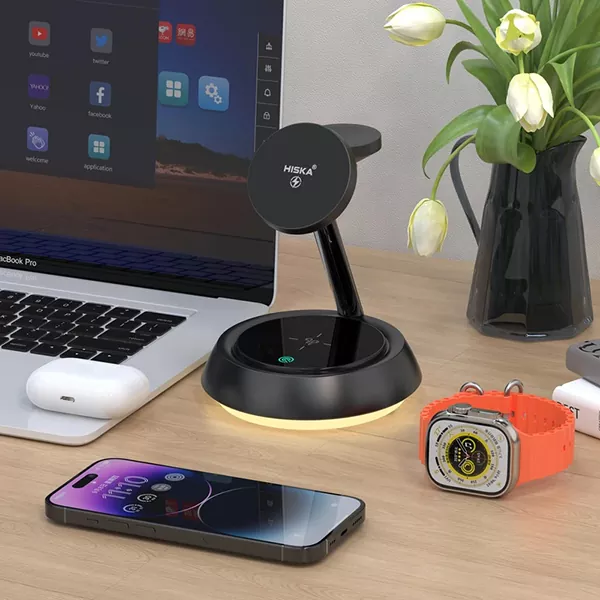 Hiska-HR-13-7 شارژر بی سیم 3 کاره هیسکا مدل HR-13