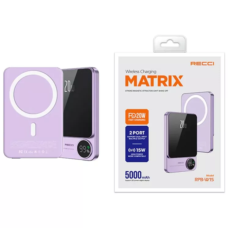 RECCI-RPB-W16-14 پاوربانک مگنتی رسی مدل RPB-W16 با ظرفیت 10000 میلی آمپر ساعت