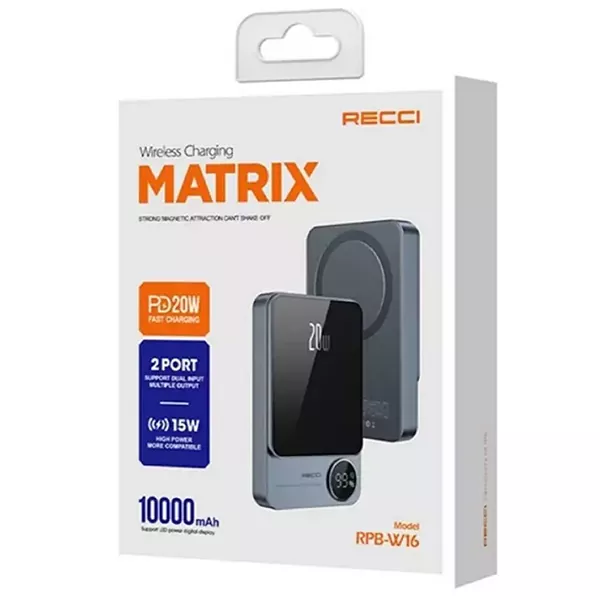 RECCI-RPB-W16-18 پاوربانک مگنتی رسی مدل RPB-W16 با ظرفیت 10000 میلی آمپر ساعت