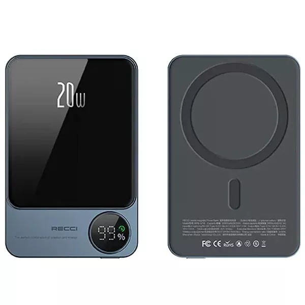 RECCI-RPB-W16-8 پاوربانک مگنتی رسی مدل RPB-W16 با ظرفیت 10000 میلی آمپر ساعت