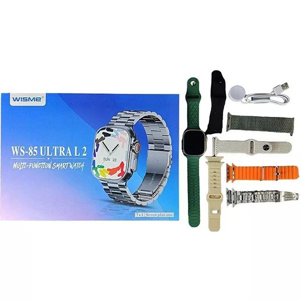 ساعت هوشمند ویسمی WS-85 ULTRA L2 به همراه ۷ عدد بند متنوع (سیلیکونی، فلزی، پارچه‌ای)