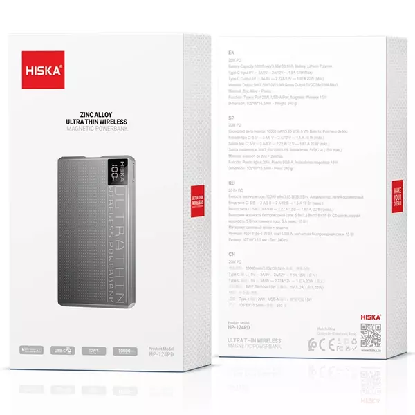 پاور بانک هیسکا مدل HP-124PD ظرفیت 10000 میلی آمپر ساعت