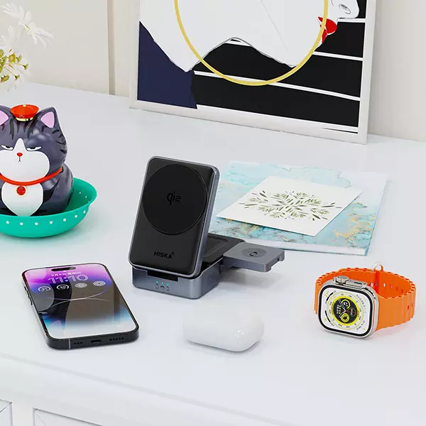 hiska-wireless-charger-hr-15-3 شارژر بی سیم مگنتی 3 کاره هیسکا مدل HR-15