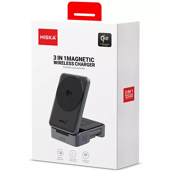 hiska-wireless-charger-hr-15-4 شارژر بی سیم مگنتی 3 کاره هیسکا مدل HR-15