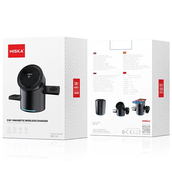 hiska-wireless-charger-hr-16-5 شارژر بی سیم مگنتی 3 کاره هیسکا مدل HR-16